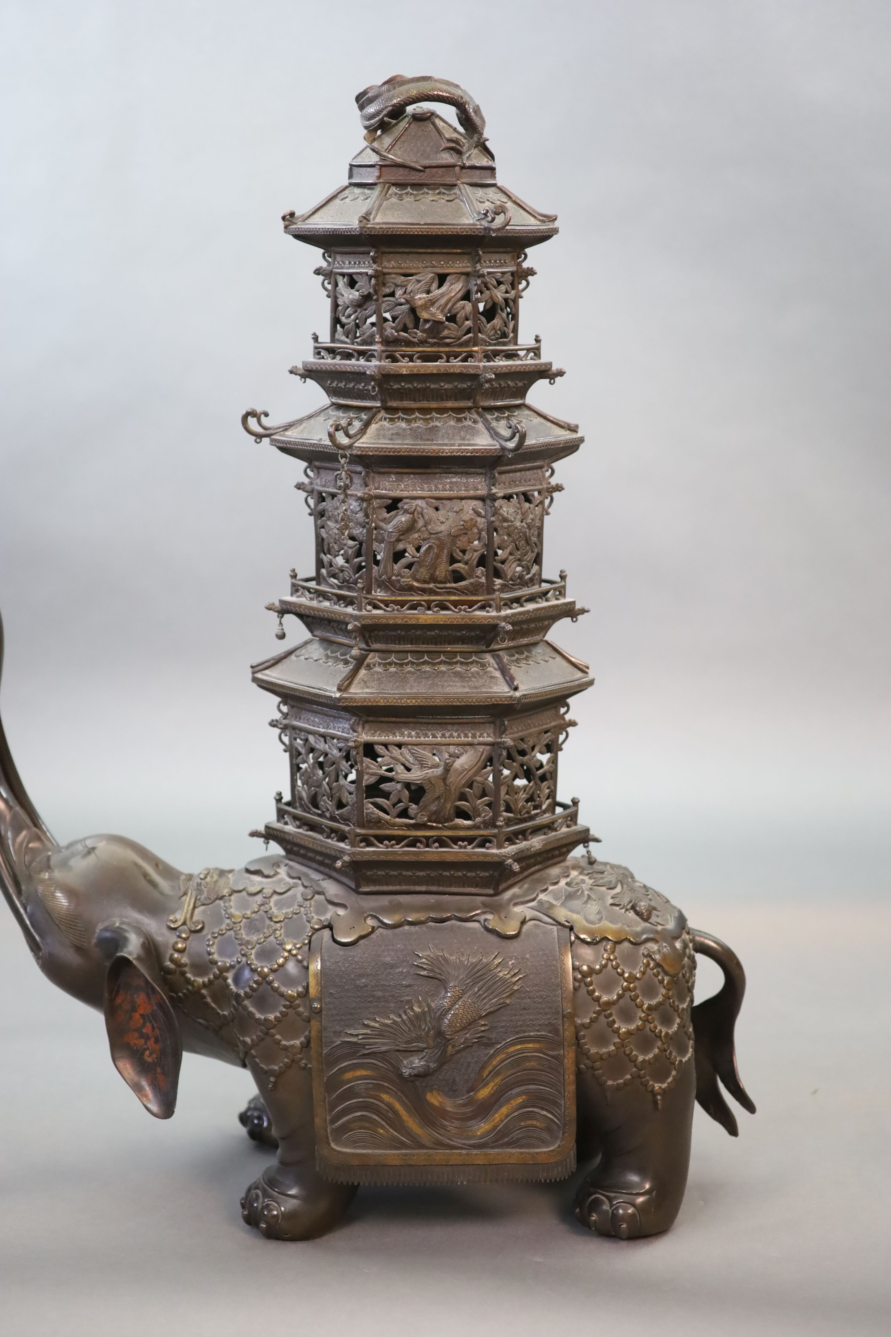 An impressive Japanese bronze ‘elephant’ koro, 19th century, 77 cm long, 89 cm high